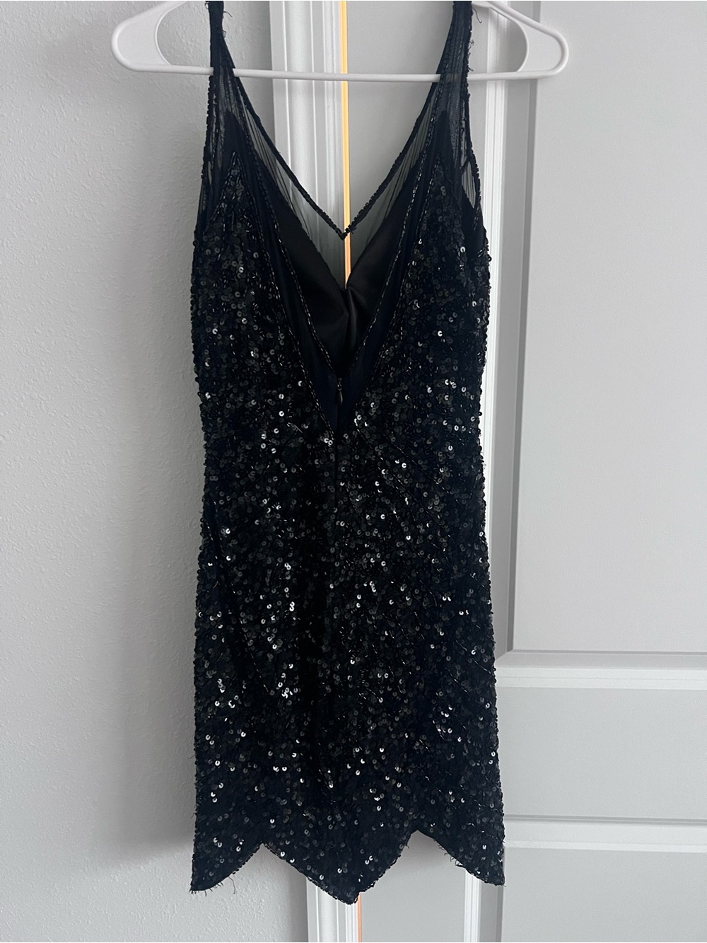 Mac Duggal Black Sequin V-Neck Mini Dress